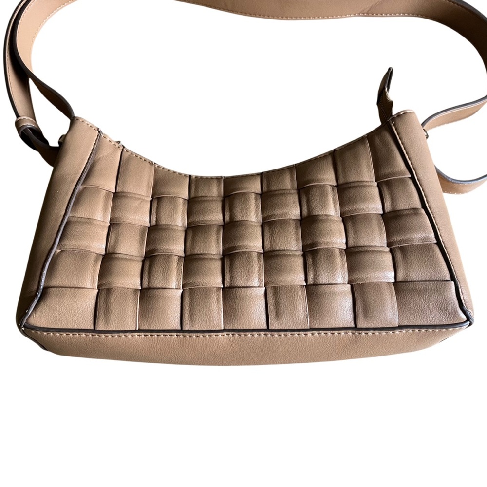 A New Day Brown Caramel Faux Leather Crochet Zip Closure Crossbody Shoulder Bag